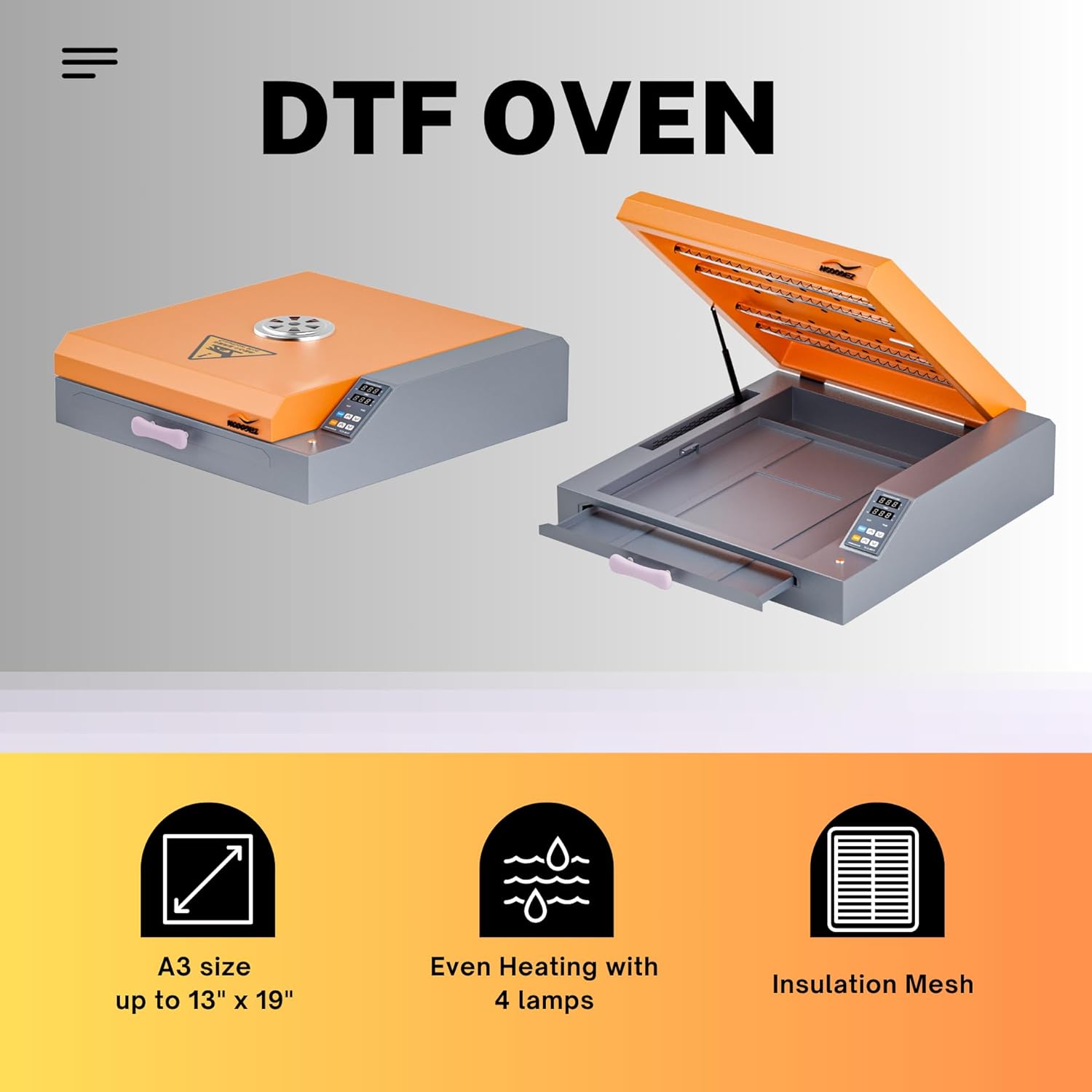 DTF oven for curing powder with 4 lamps Tube timing control 13 x 19 size NGOODIEZ