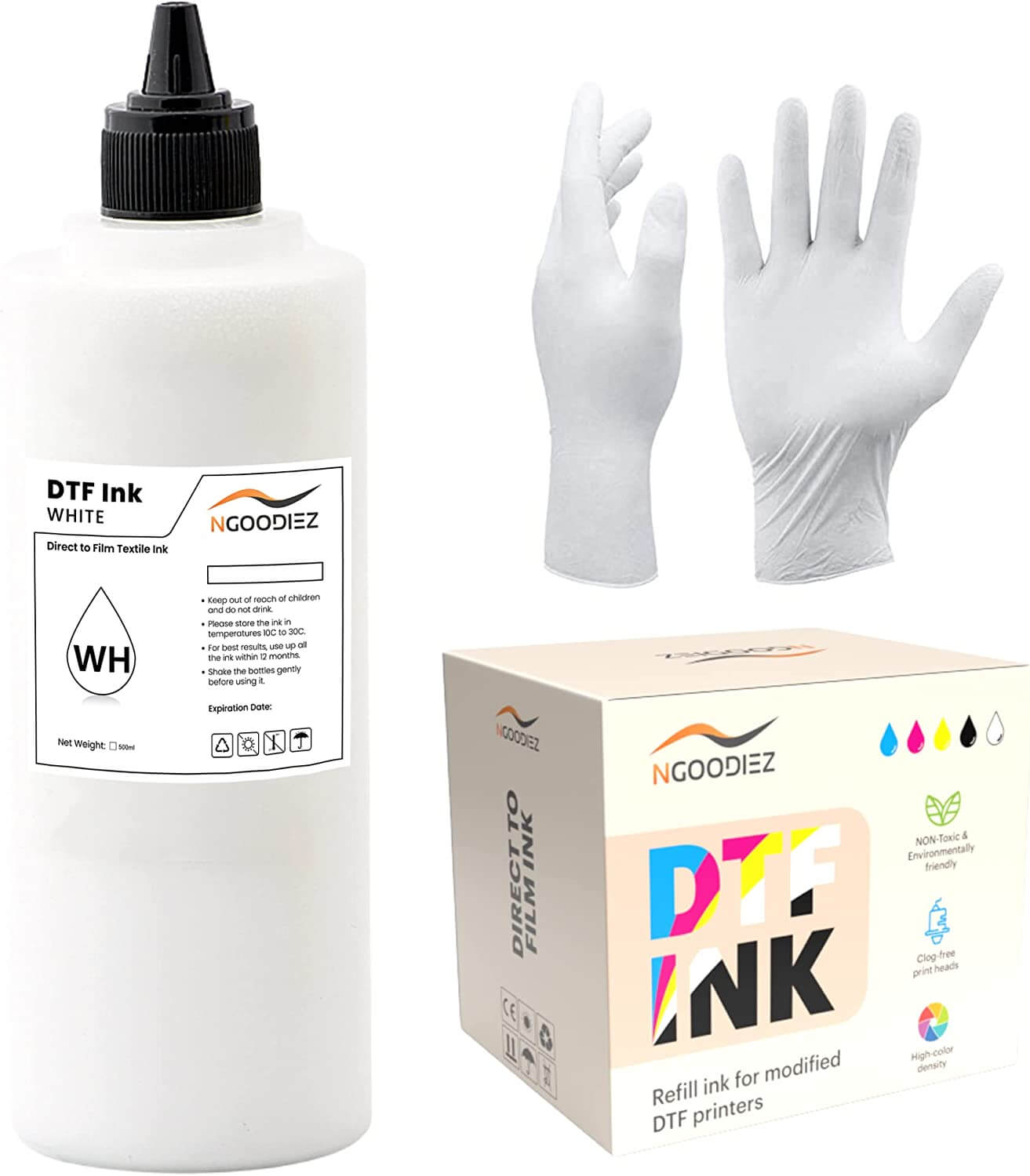  INKCLOUD Premium DTF Ink 250ML Combo Pack, 6-Pack, 2W, 1B, 1C,  1M, 1Y, Pigment Ink for PET Film Heat Transfer Printing Work with DTF  Transfer Printers Epson DX5 DX7 5113 XP600
