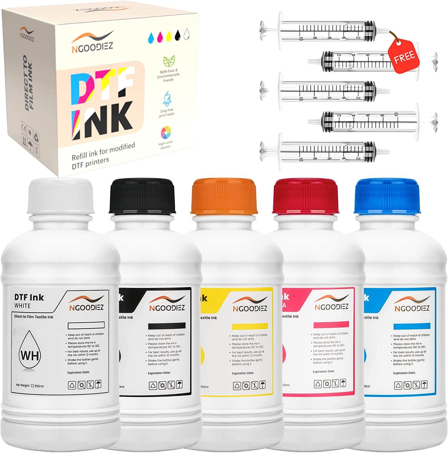  INKCLOUD Premium DTF Ink 250ML Combo Pack, 6-Pack, 2W, 1B, 1C,  1M, 1Y, Pigment Ink for PET Film Heat Transfer Printing Work with DTF  Transfer Printers Epson DX5 DX7 5113 XP600