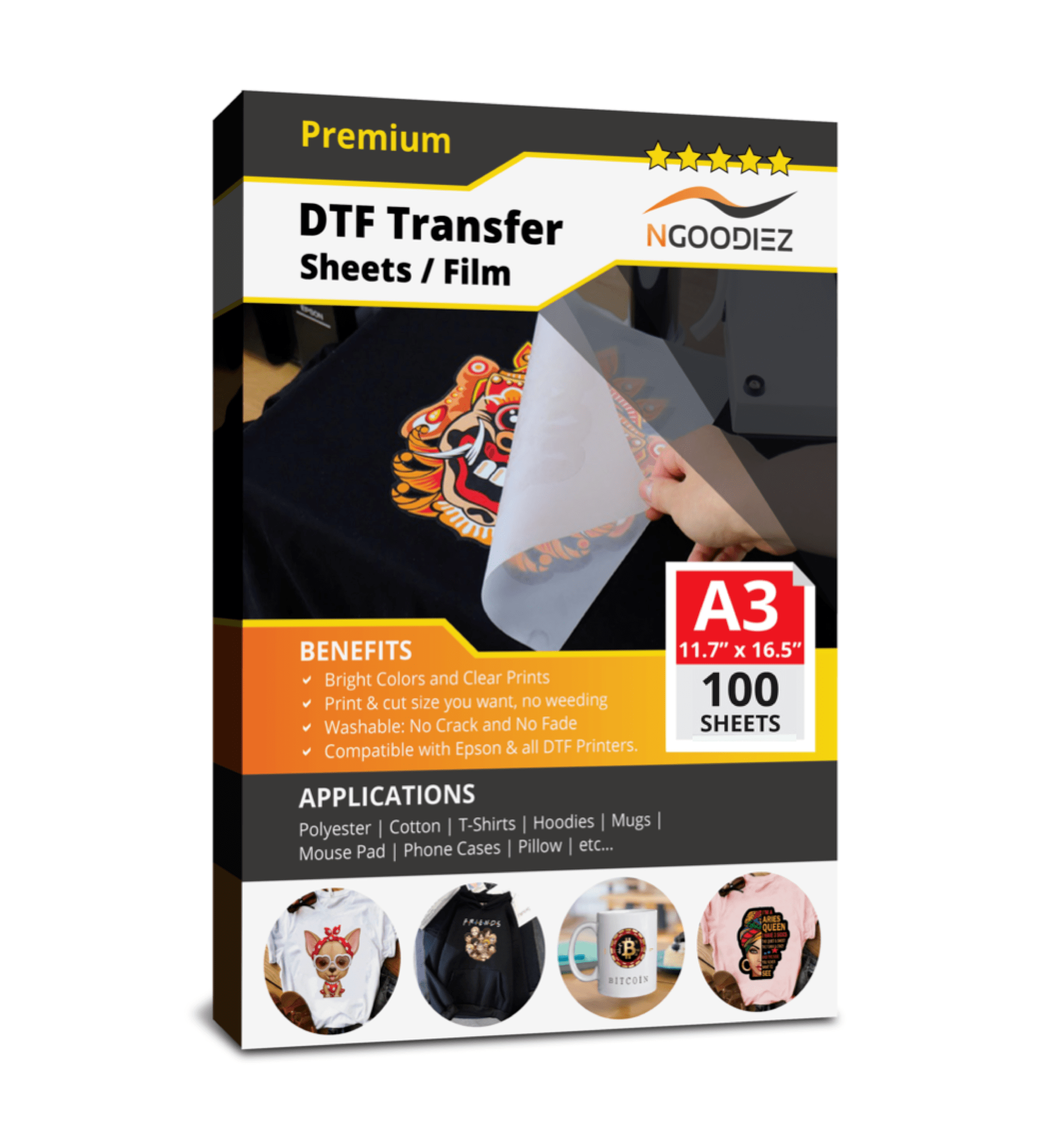 A3 (11.7 x 16.5) DTF Transfer Film - 30 Sheets of Double-Sided Matte  Clear PreTreat Sheets for DIY Direct Printing on T-shirts and Textiles.  Utilize PET Heat Transfer Paper for professional results