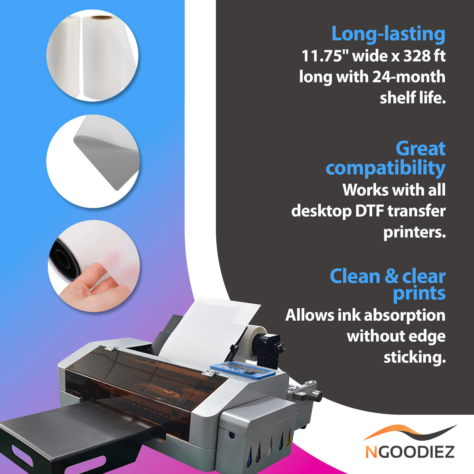 NGOODIEZ DTF Transfer Film Double-Sided Matte Clear DTF Transfer